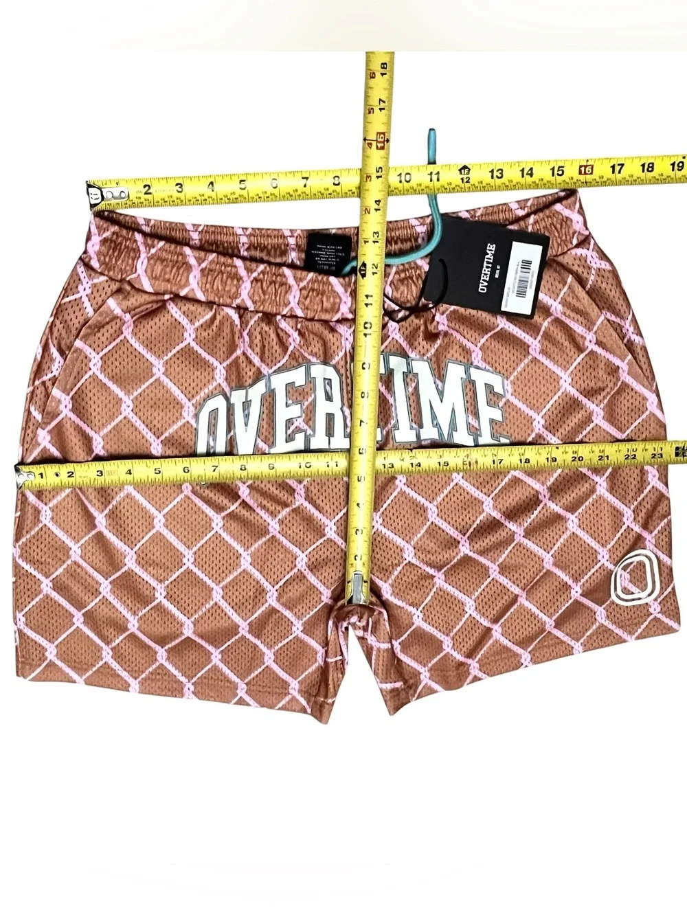Overtime Basketball Shorts SZ L Brown Pink Diamond Elastic Drawstring Lined NEW